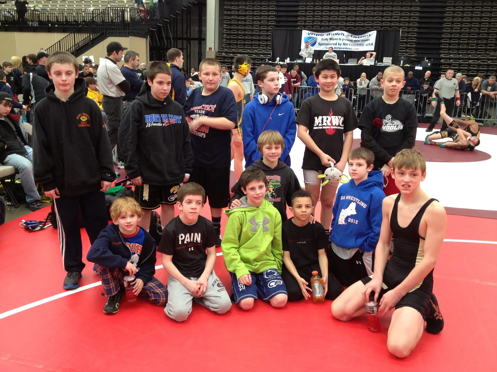 Youth wrestling action shot from Wildwood Duals